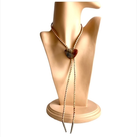 Vintage Agate Bolo Tie Western Southwest Rockabilly Cowboy Brown Red Unisex Mens - Picture 3 of 11